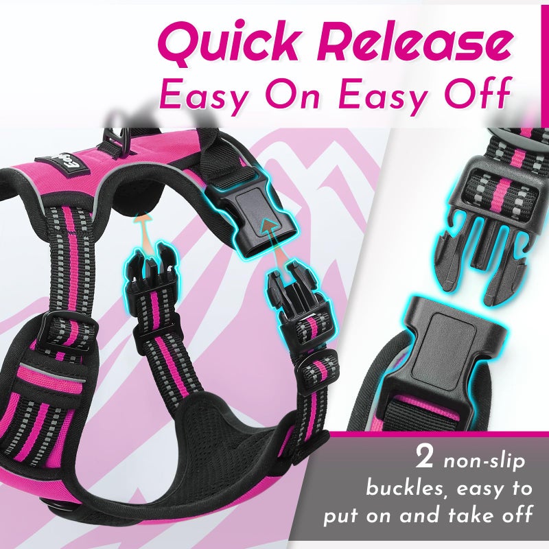 Eagloo Dog Harness for Large Dogs, No Pull Service Vest with Reflective Strips and Control Handle, Adjustable and Comfortable for Easy Walking, No Choke Pet Harness with 2 Metal Rings, Rose Red, L - Image 5